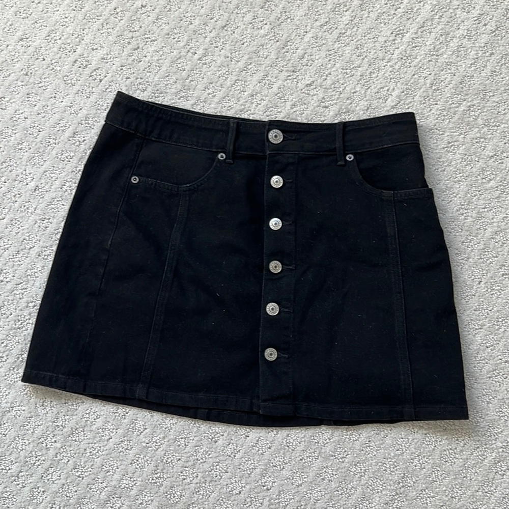 American Eagle Black Denim Button Up Skirt